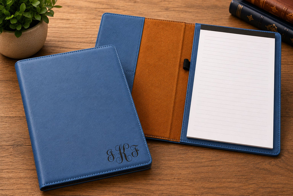 Navy Blue Portfolio & Notebook with Script Monogram