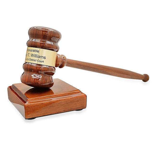 Personalized Walnut Gavel & Sounding Block Gift Set With Gold Band