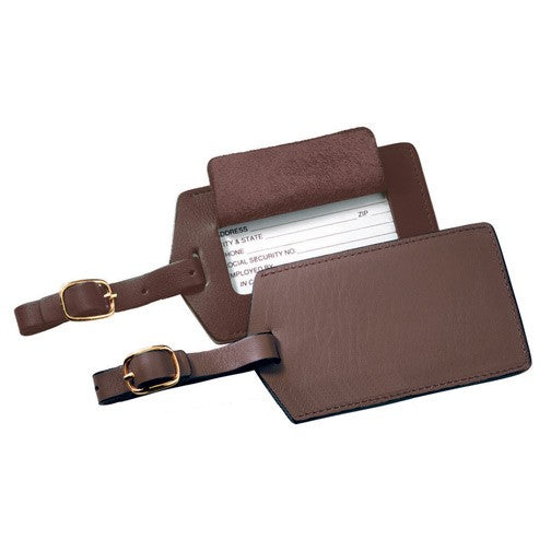 Genuine Leather Luggage Tag with Snap Closing Viewing Window