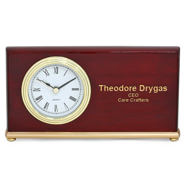 Piano Finish Rosewood Personalized Rectangular Desk Clock