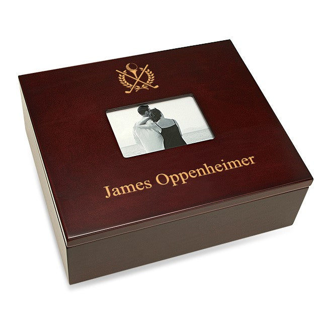 Crossing Golf Clubs Laser Engraved Treasure Box with Photo Frame