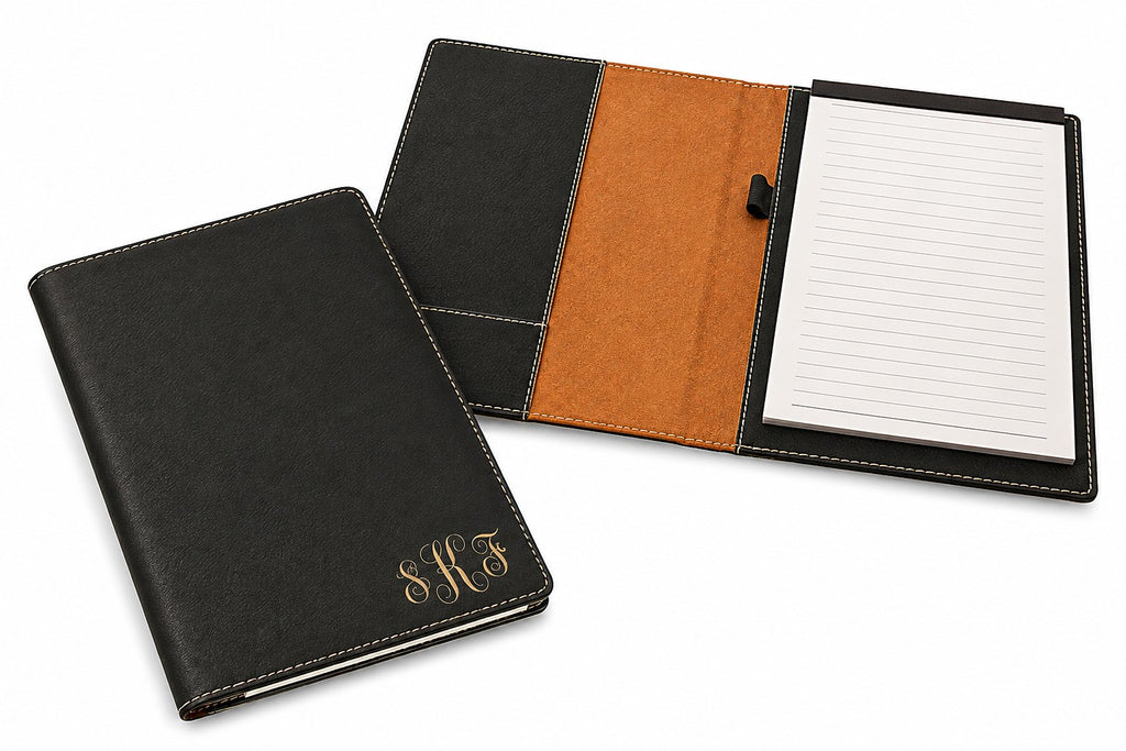 Black Small Portfolio & Notebook with Script Monogram