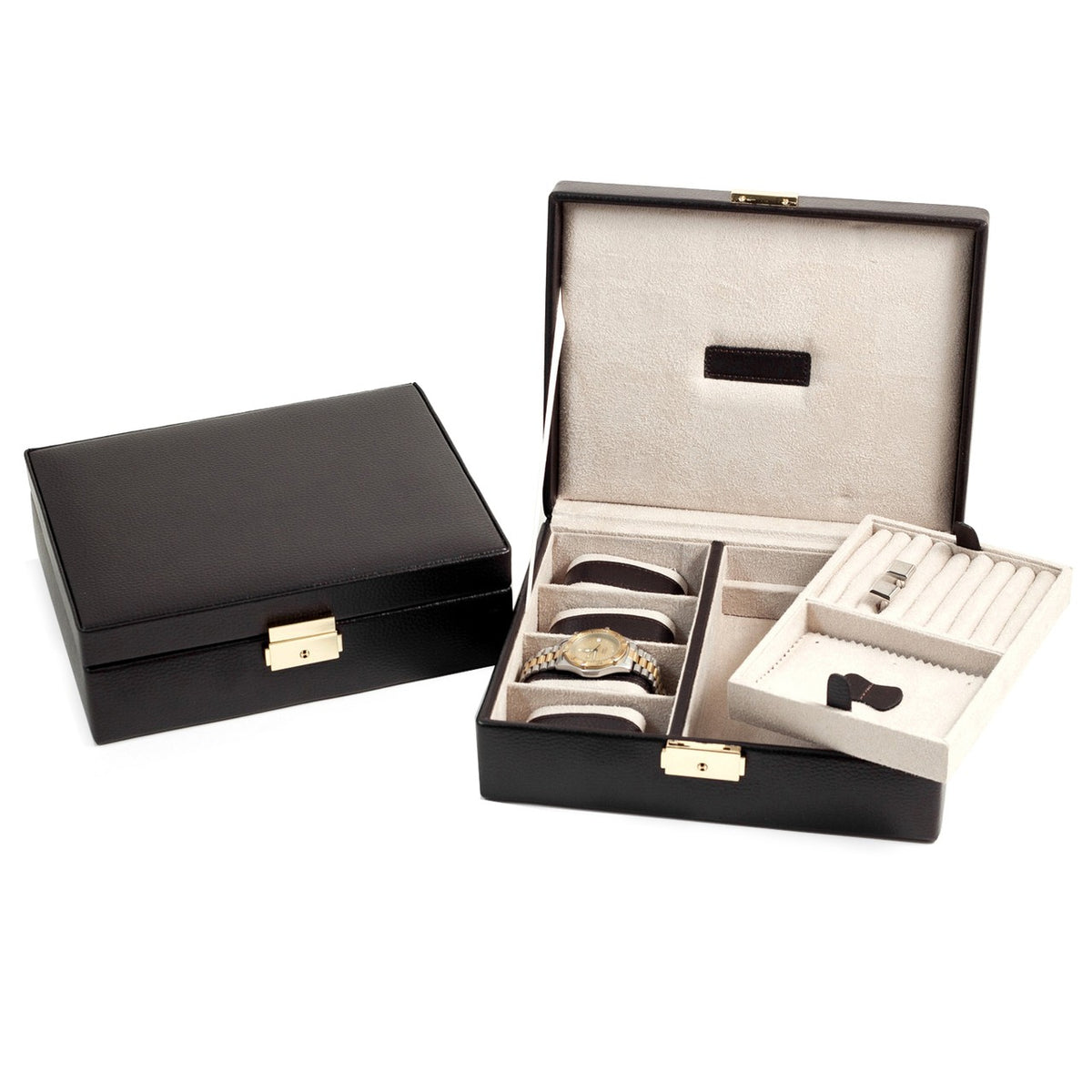 Brown Leather 4 Watch Case & Valet