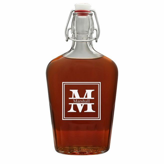 Split Monogram 17 Oz Vintage Glass Flask