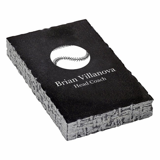 Baseball Themed Personalized Black Marble Paperweight