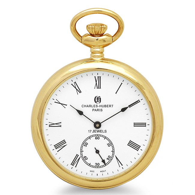 Gold Mechanical Charles Hubert Pocket Watch & Matching Chain #3756-GR - Executive Gift Shoppe