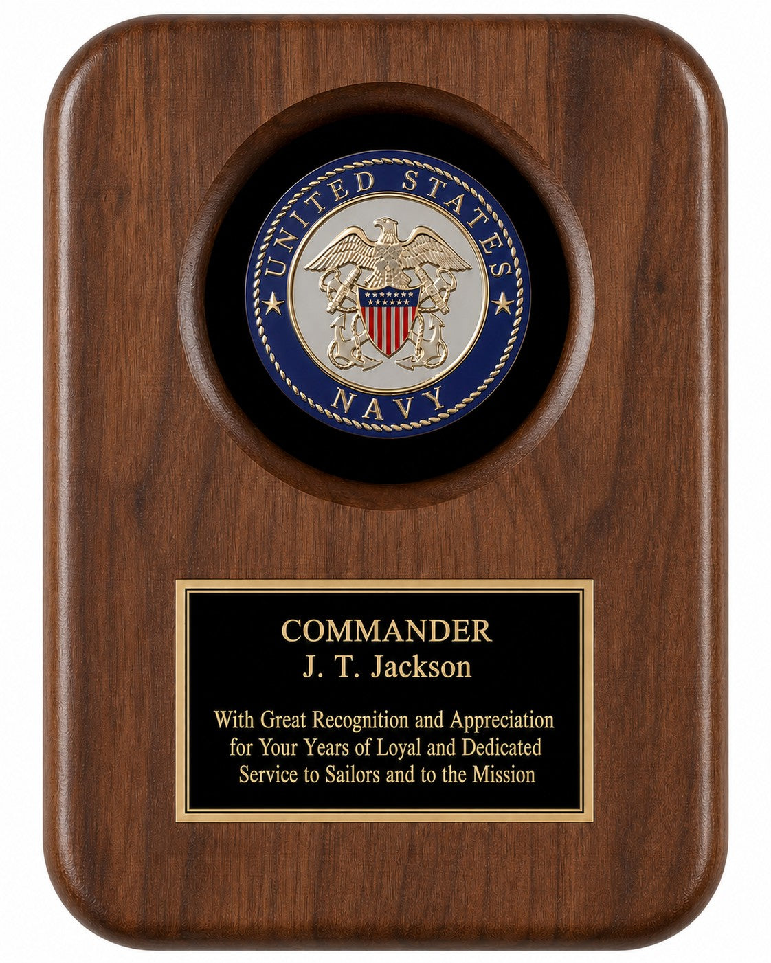 US Navy Genuine Walnut Plaque with Laser Engraved Plate