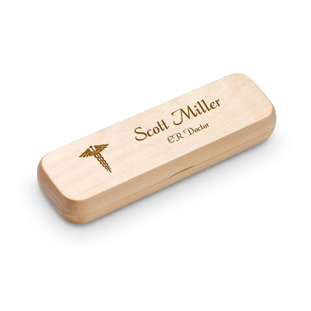 Doctor Theme Laser Engraved Maple Wood Double Pen and Box Set