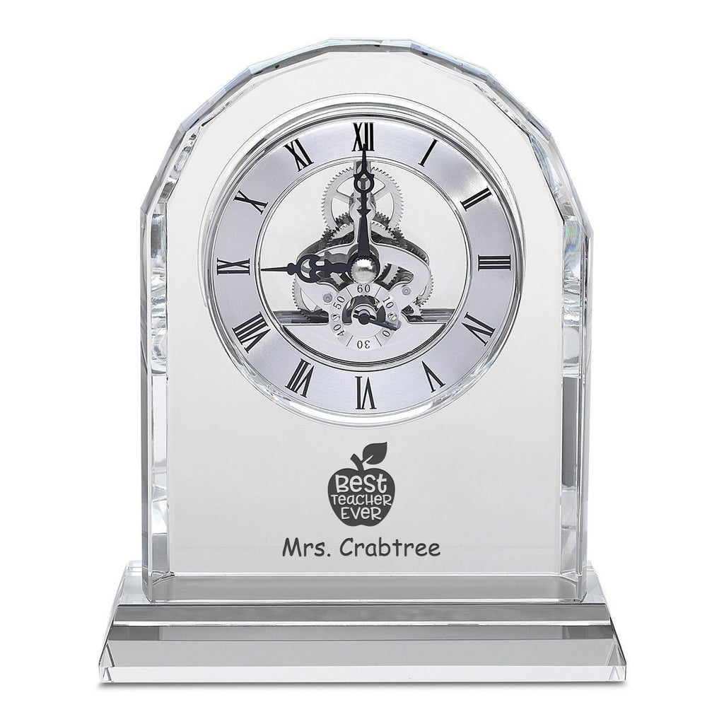 Best Teacher Ever Solid Crystal Personalized Quartz Clock With Arched Top