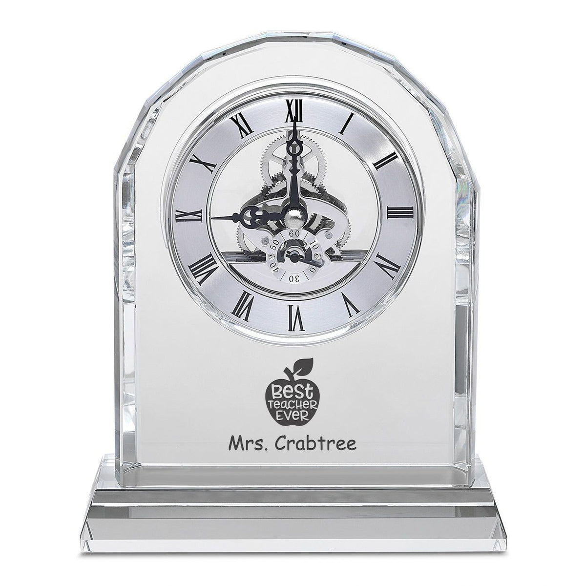 Best Teacher Ever Solid Crystal Personalized Quartz Clock With Arched Top
