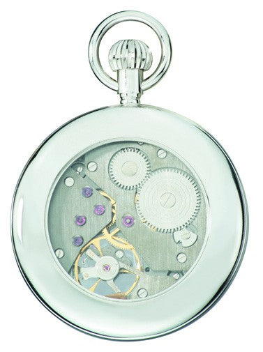 Silver Open-Faced Charles Hubert Pocket Watch & Chain #3901-W - Executive Gift Shoppe