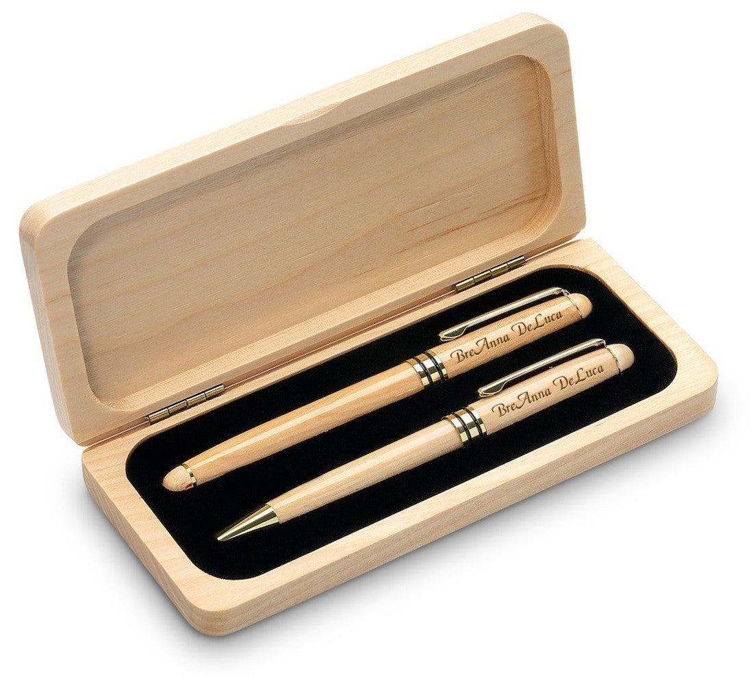 Elegance Collection Personalized Maple Wood Ballpoint Pen & Fountain Pen Set