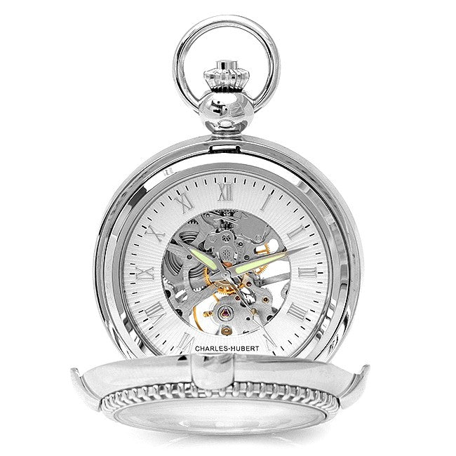 Silver Mechanical Charles Hubert Pocket Watch & Chain #3847 - Executive Gift Shoppe