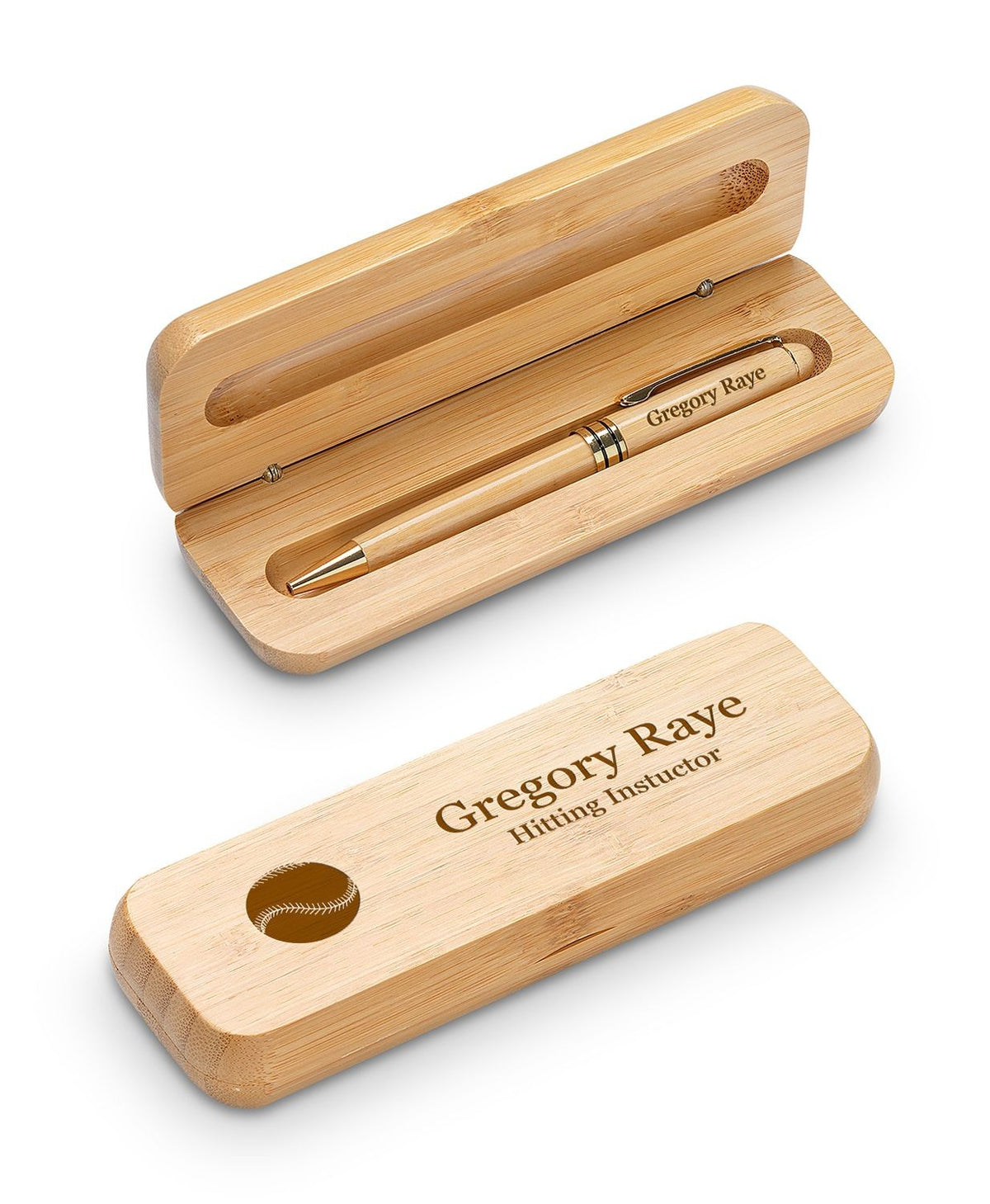 Baseball Themed Personalized Bamboo Pen and Box Set