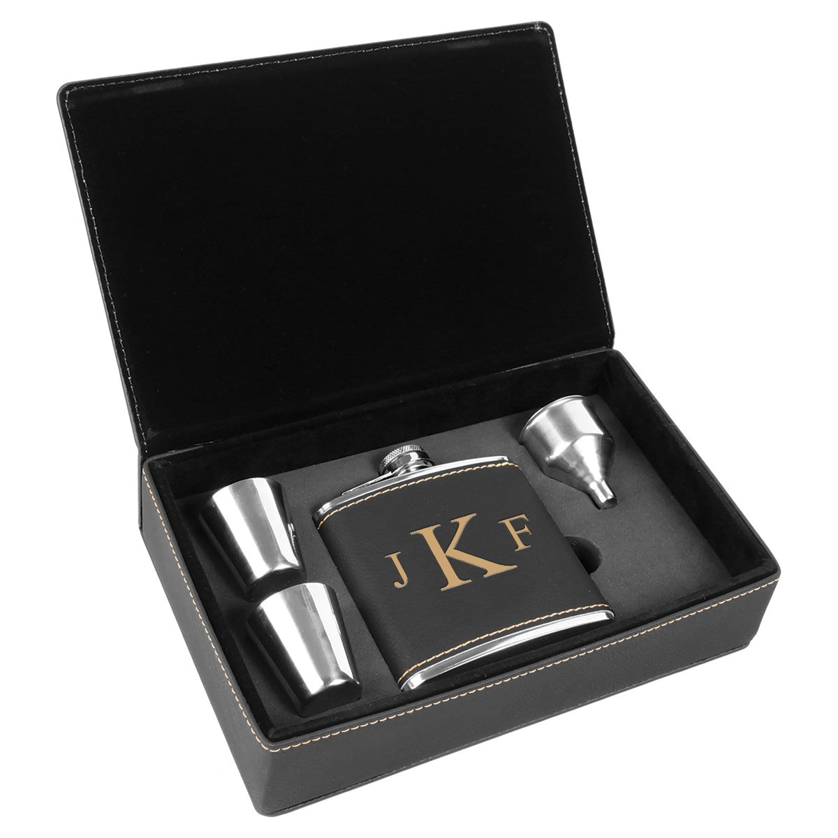 Black & Gold Roman Monogram Flask Set