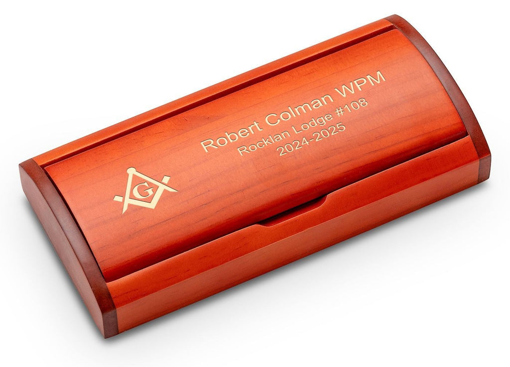 Masonic Theme Diamond Cut Personalized Ballpoint Pen with Wood Box