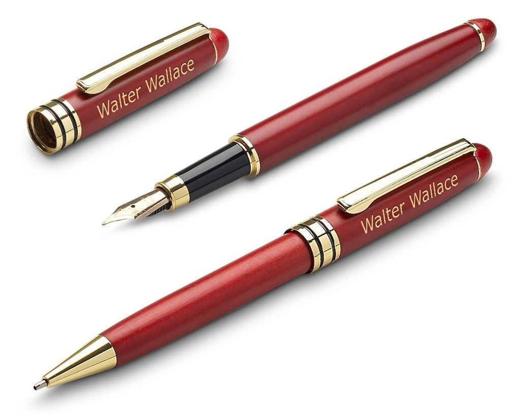 Elegance Collection Personalized Cherrywood Ballpoint Pen & Fountain Pen Set