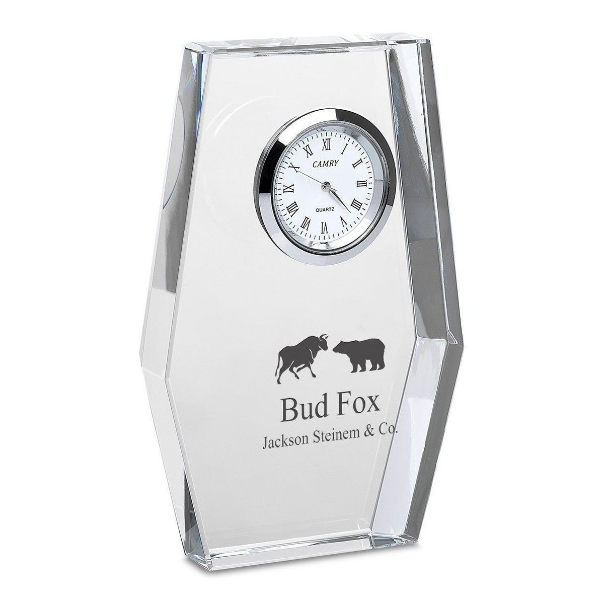 Bull & Bear Personalized Crystal Desk Clock