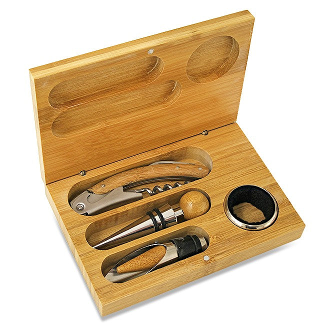 World's Best Mom Bamboo 4 Piece Wine Tool Set