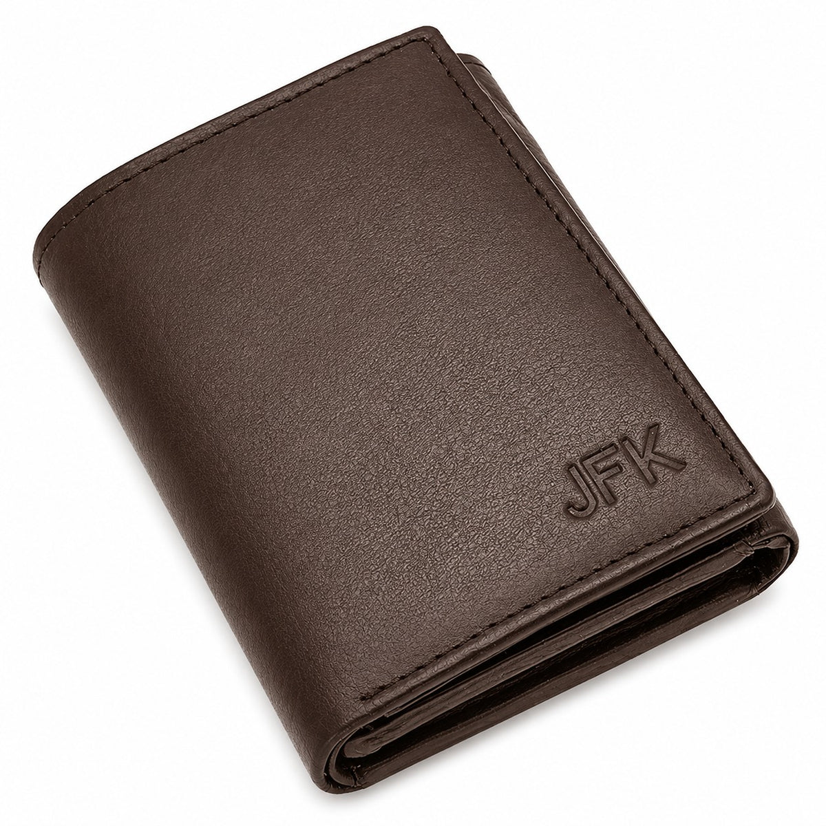 RFID Blocking Brown Leather Trifold Wallet With Flip Up ID Holder