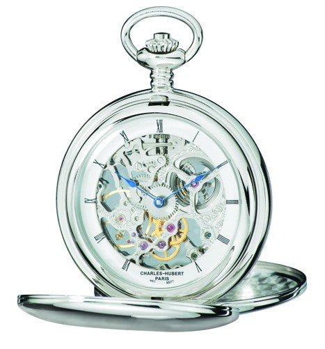 Silver Charles Hubert Pocket Watch & Chain #3904-W - Executive Gift Shoppe