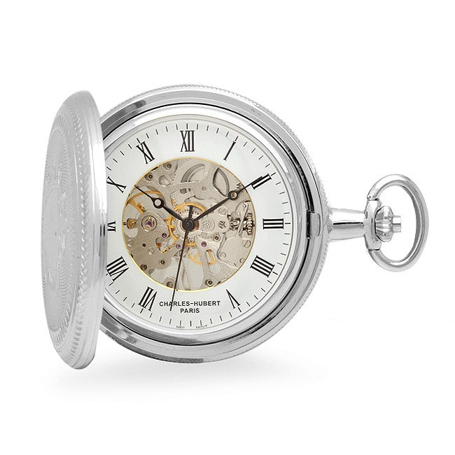 Silver Charles Hubert Pocket Watch & Chain #3909-W - Executive Gift Shoppe