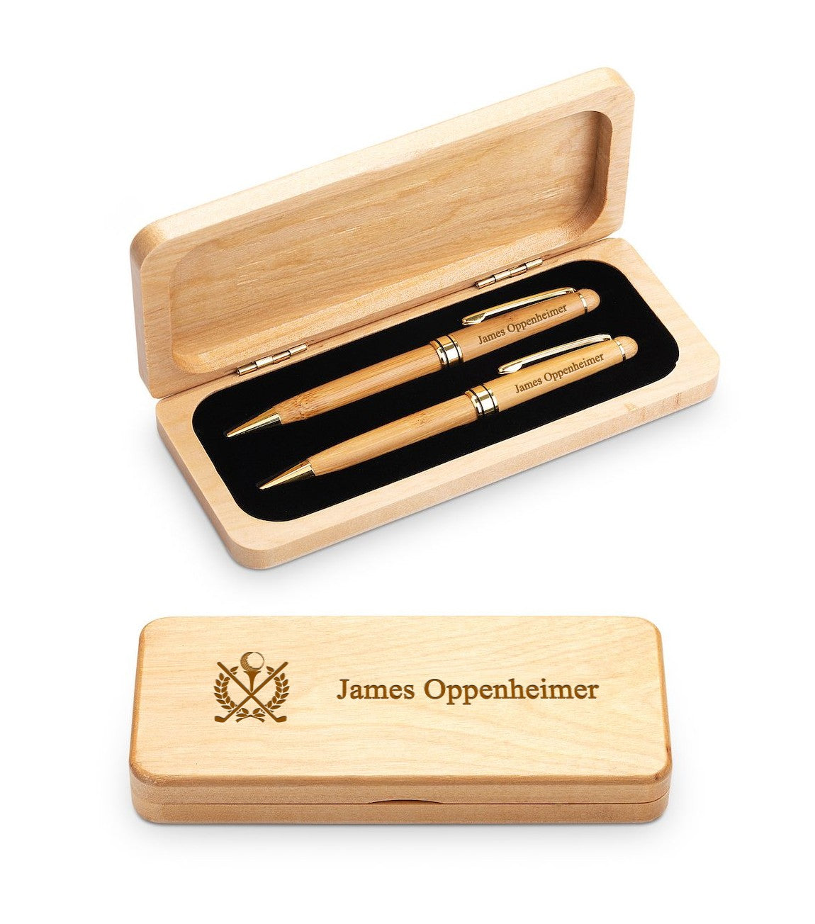 Elegance Collection Maple Wood Personalized Pen & Pencil Set - Golf Theme