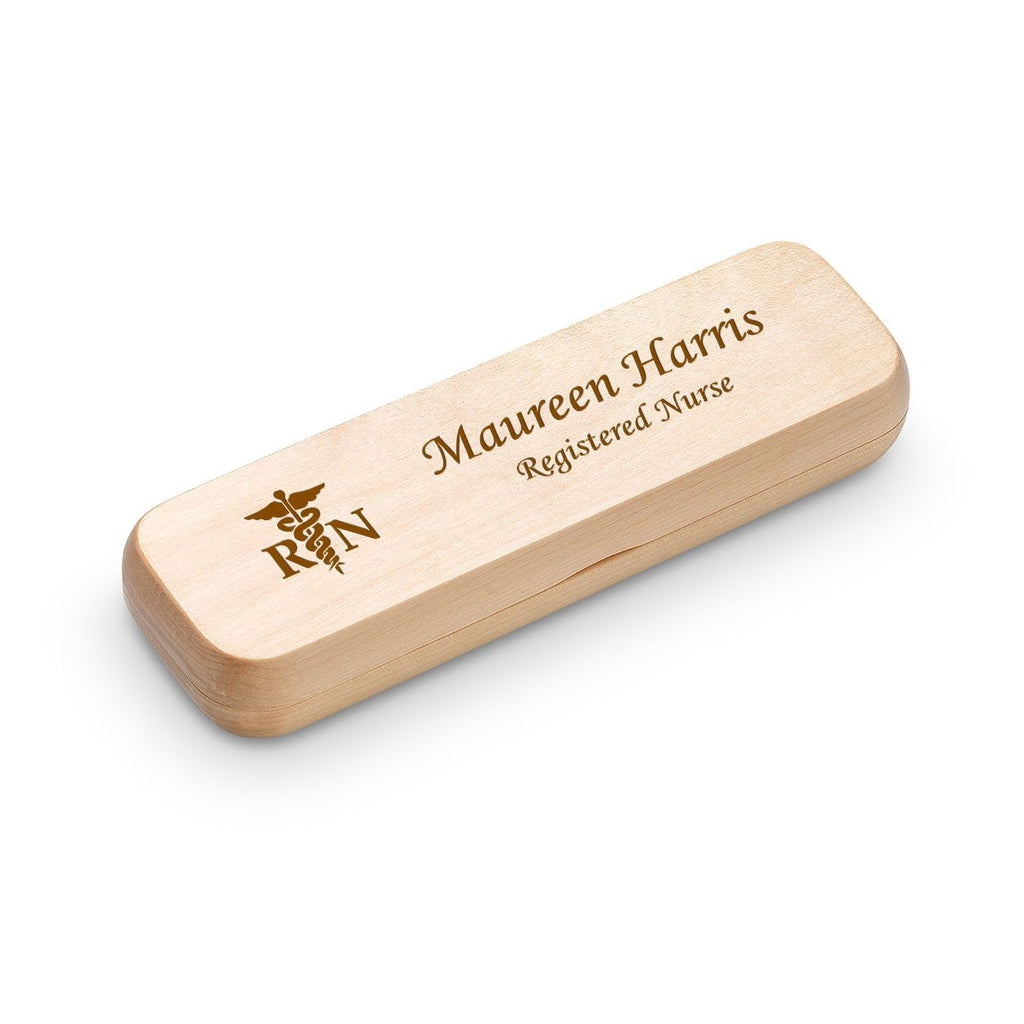 Nurse Theme Laser Engraved Maple Wood Double Pen and Box Set