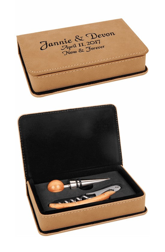 Personalized Light Brown 2 Piece Wine Tool Set