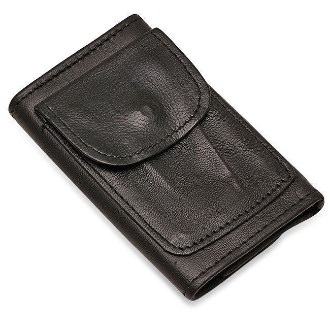 Black Leather Trifold Key Holder Wallet With Dual Change Pouches