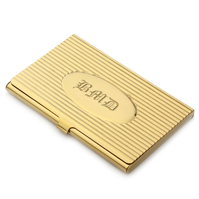 Gold Plated Business Card Case with Oval Engraving Plate - Executive Gift Shoppe