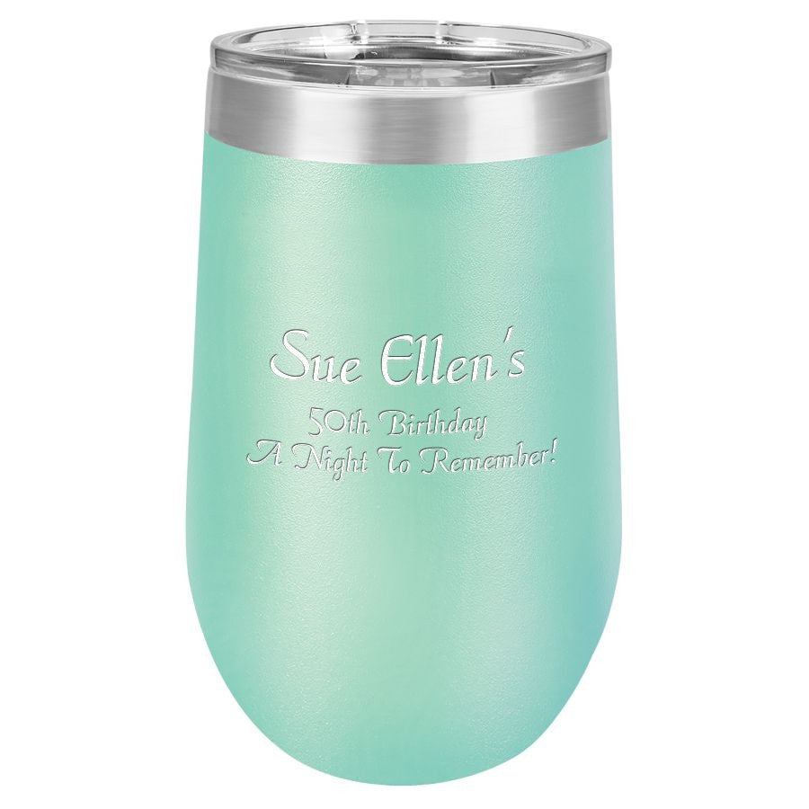 Personalized 16 Ounce Teal Insulated Stemless Wine Glass
