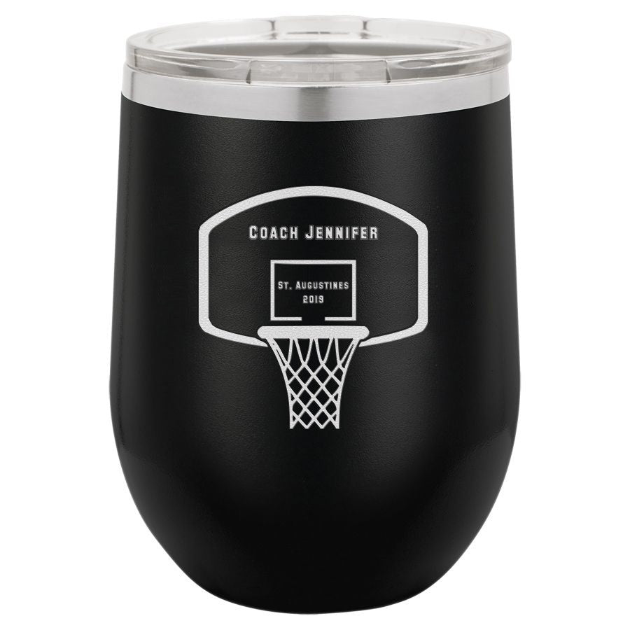 Basketball Coach's Black Insulated Stemless Wine Glass