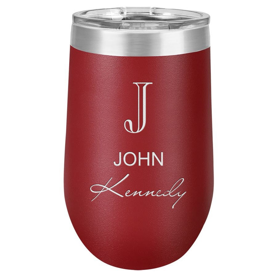 Full Name Monogram 16 Ounce Maroon Insulated Stemless Wine Glass