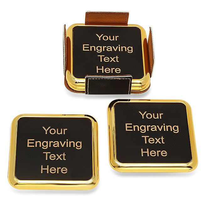 Personalized Black And Gold Square Coaster Set
