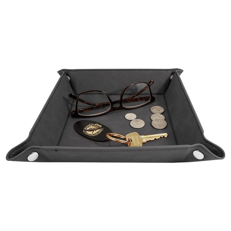 Personalized Black & Silver Men's Valet Tray with Folding Snaps