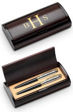 Roman Monogram Theme Personalized Two Piece Pen Set with Wood Box