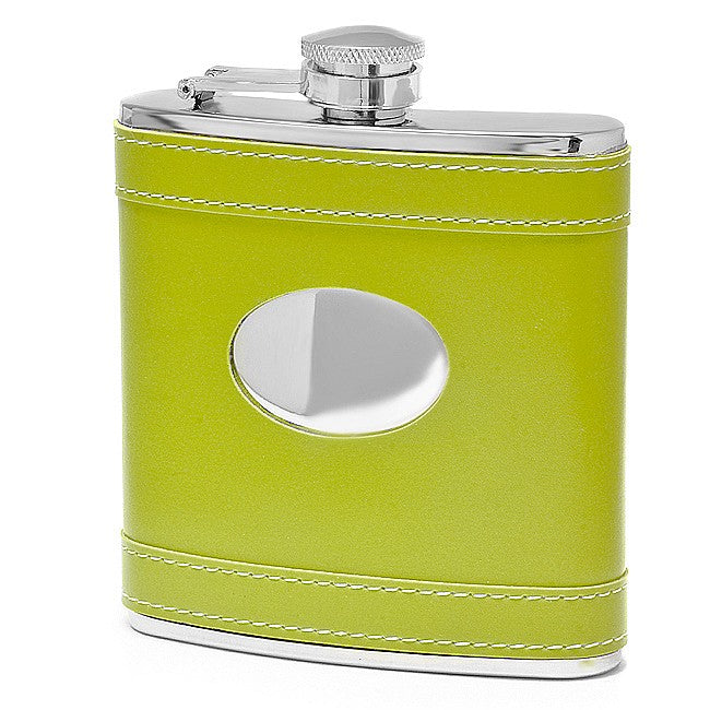 6 Ounce Green Leather Monogrammed Flask - Executive Gift Shoppe