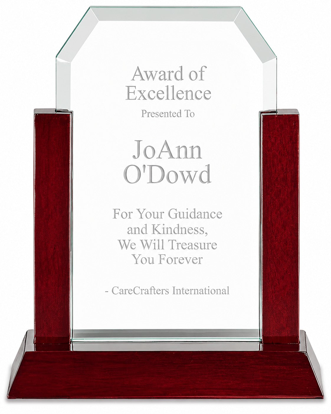 Clipped Corner Jade Glass & Cherry Wood Award
