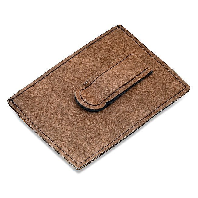 Personalized Brown Leatherette Money Clip & Credit Card Holder
