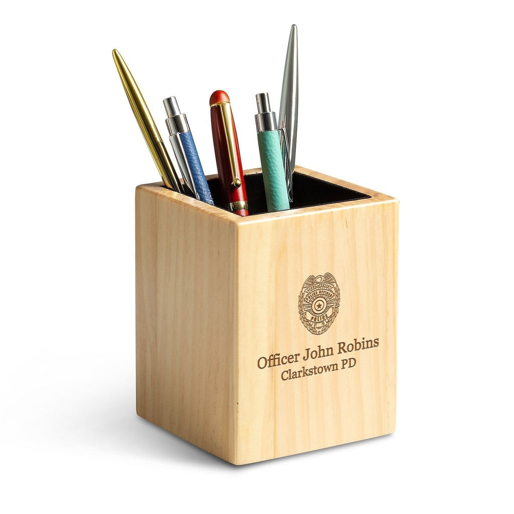 Maple Wood Police Theme Personalized Pen and Pencil Cup