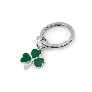 Sterling Silver & Green Lacquer Shamrock Design Key Ring