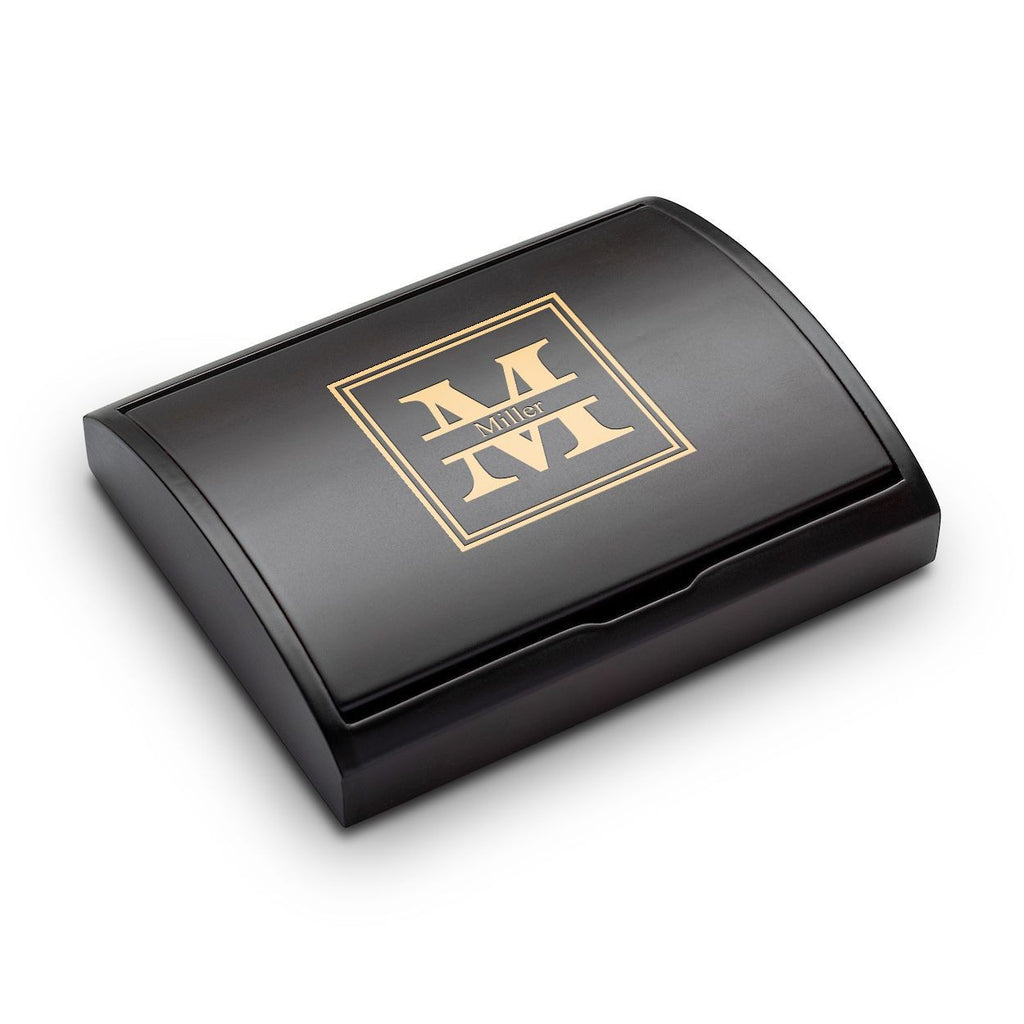 Split Monogram Laser Engraved Three Piece Black & Silver Pen & Pencil Gift Set