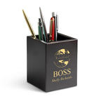 Cherry Finish Wood World's Best Boss Personalized Pen and Pencil Cup