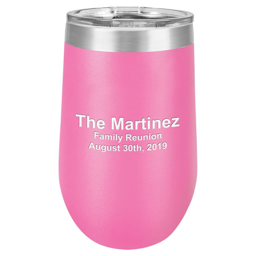 Personalized 16 Ounce Pink Insulated Stemless Wine Glass