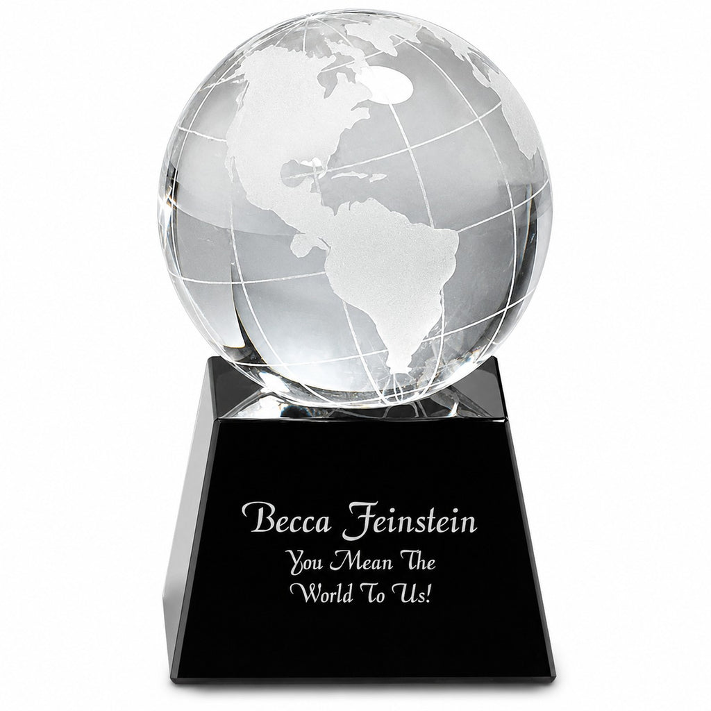 Crystal Globe with Personalized Black Crystal Base - 3" Height