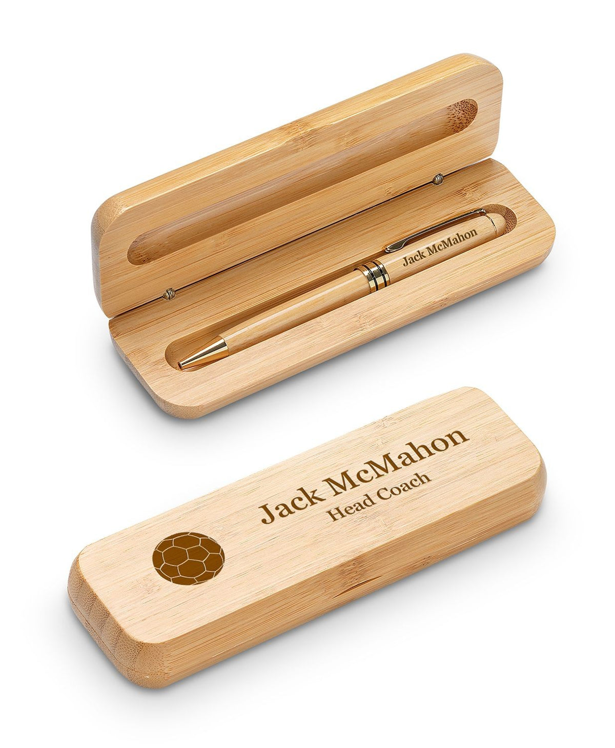 Soccer Themed Personalized Bamboo Pen and Box Set