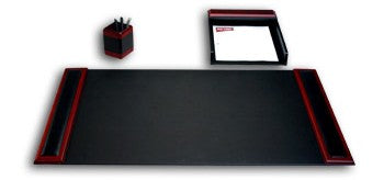3 Piece Wood & Leather Desk Set