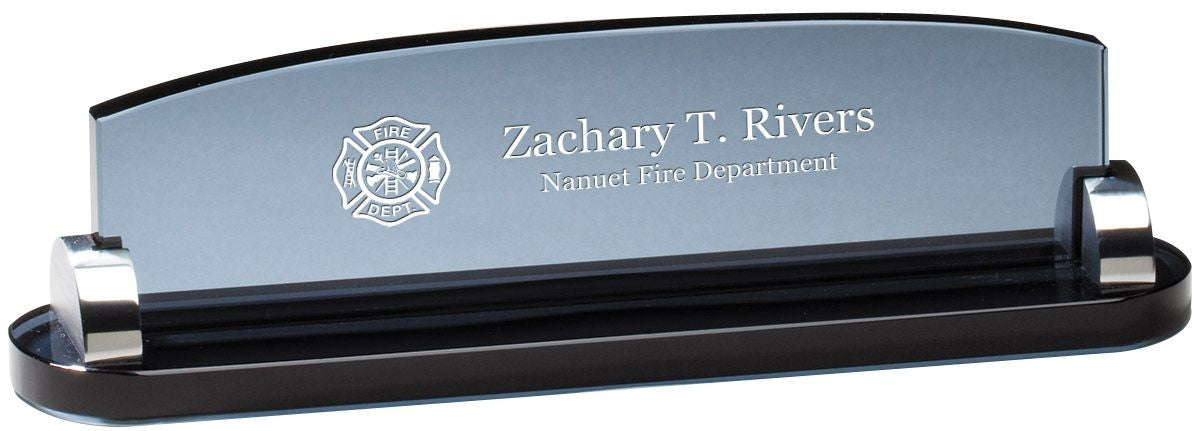 Personalized Firefighter Theme Smoked Glass Desktop Name Plate