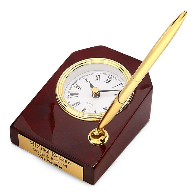 Piano Finish Personalized Desk Clock & Pen Set